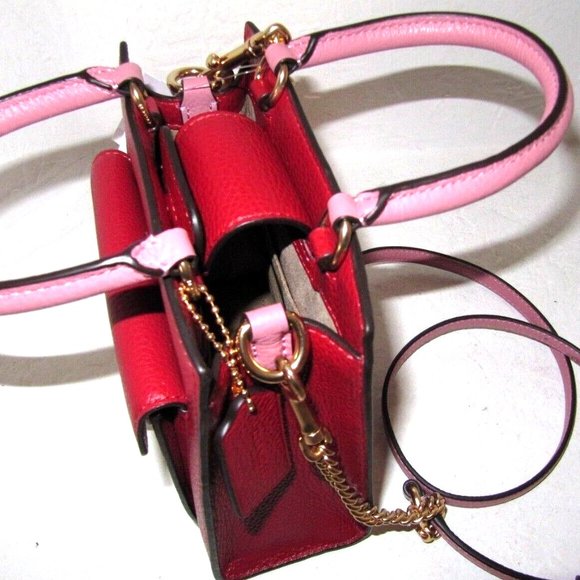 NEW Coach Mini Pepper Leather Crossbody Satchel Bag Red Pink White Small C6778 - Picture 13 of 15